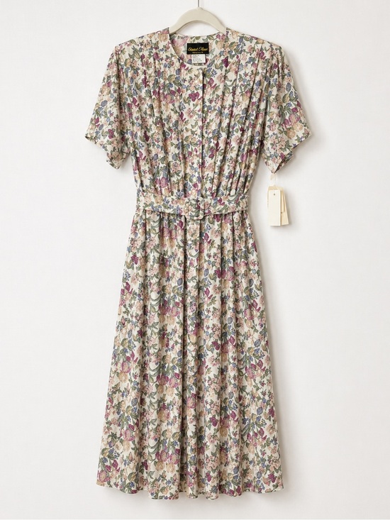 Stuart Alan Dresses & Skirts - Vintage Deadstock Stuart‎ Alan Floral Midi Dress Pleated Belted Made USA Size 16